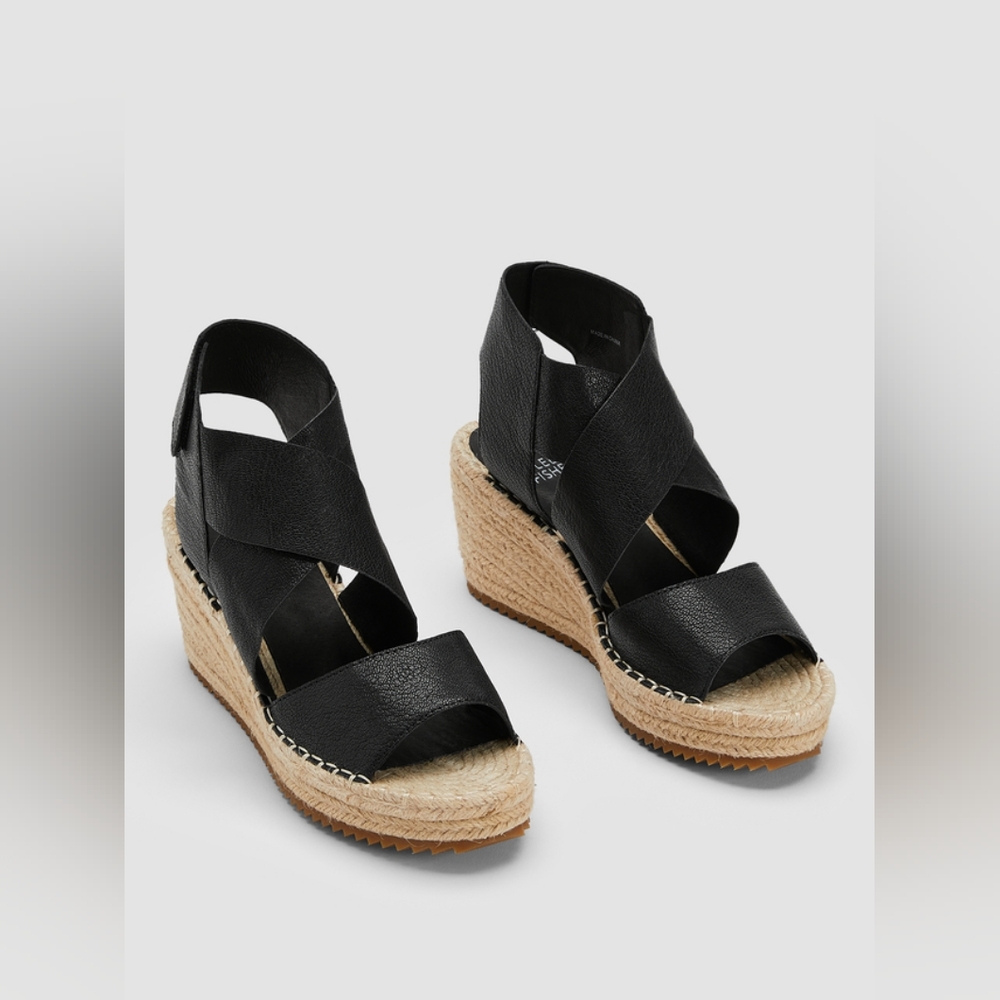 Eileen Fisher‎ Willow Tumbled Leather Wedge Espadrille Black